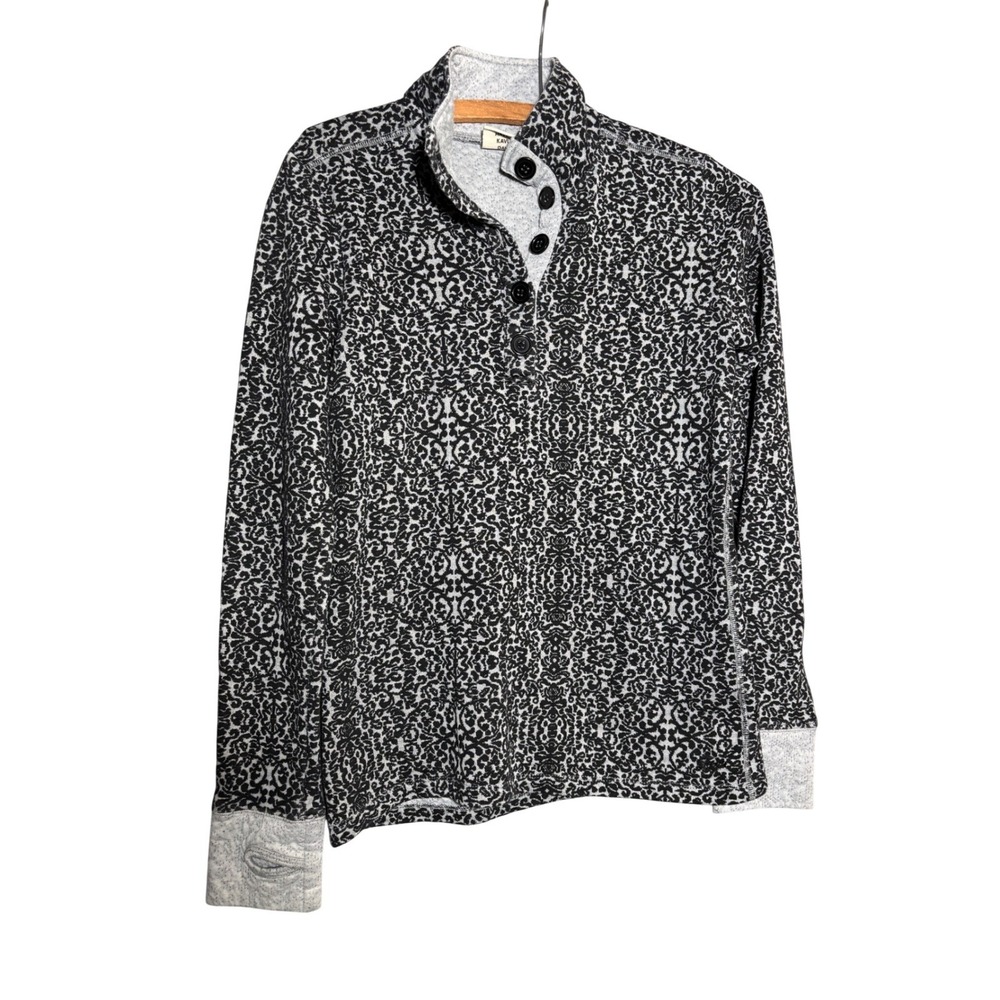KAVU Womens Damask Print Button Mock Neck Pullover Thumbhole Cuffs M Gorpcore